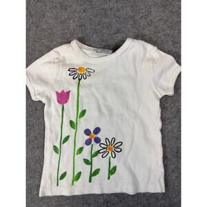 VINTAGE Doctor Designs Girls Shirt Kids Medium White Floral Short Sleeve Tee 90s